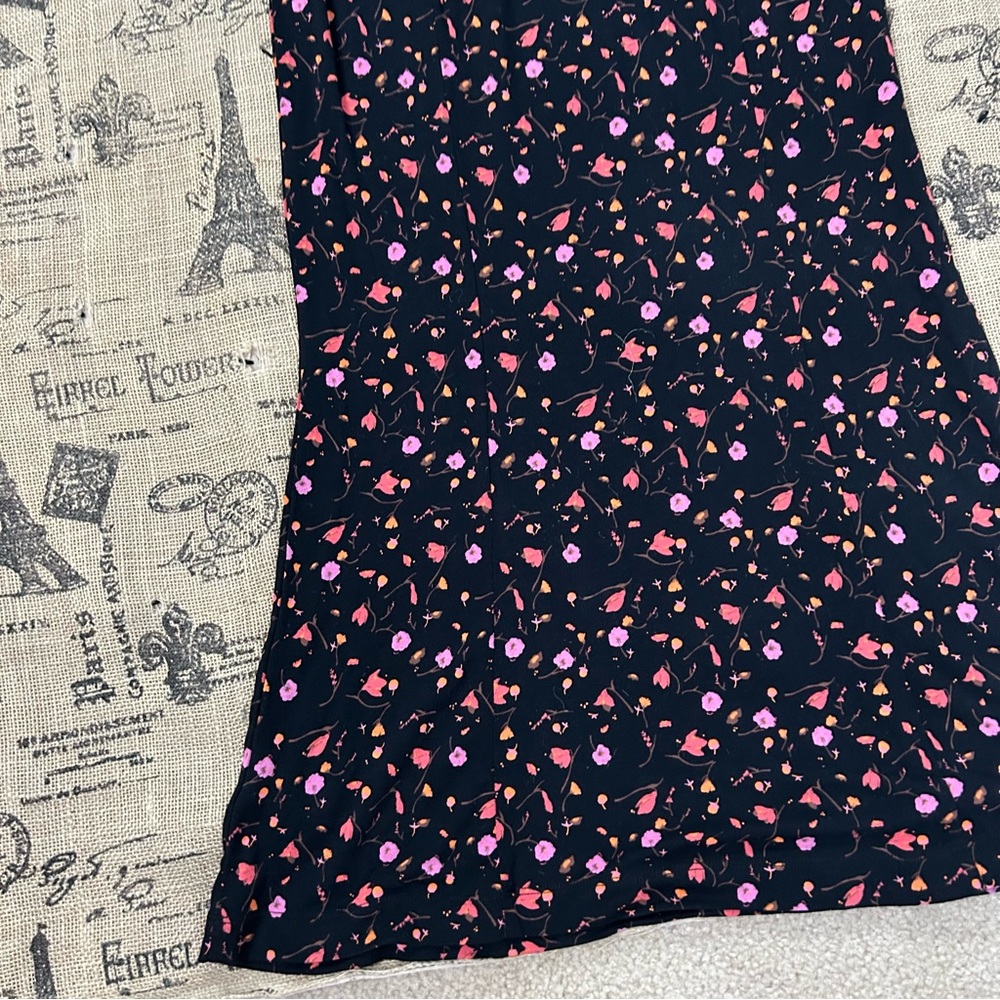 Free People NWOT! Black Pink Floral Puff Sleeve Crew Neck  Midi Stretch Dress - Picture 13 of 16